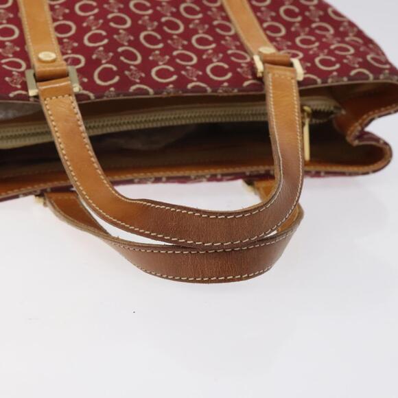 CELINE C Macadam Canvas Hand Bag Red Gold - Picture 7 of 13